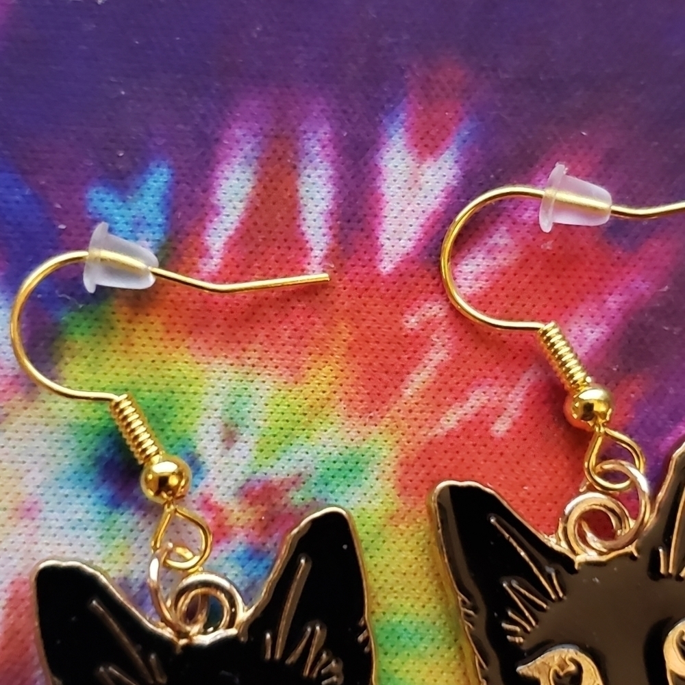 Handmade Halloween Black Cat Club Earrings - Picture 3 of 5